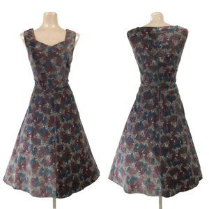 VINTAGE 70s does 50s Floral Cotton Velvet Fit and Flare Swing Dress